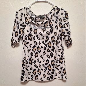 AUW Leopard Print Short Sleeve Womens Top Blouse Size S